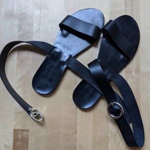 L'Intervalle Black Leather Ankle Strap Sandals